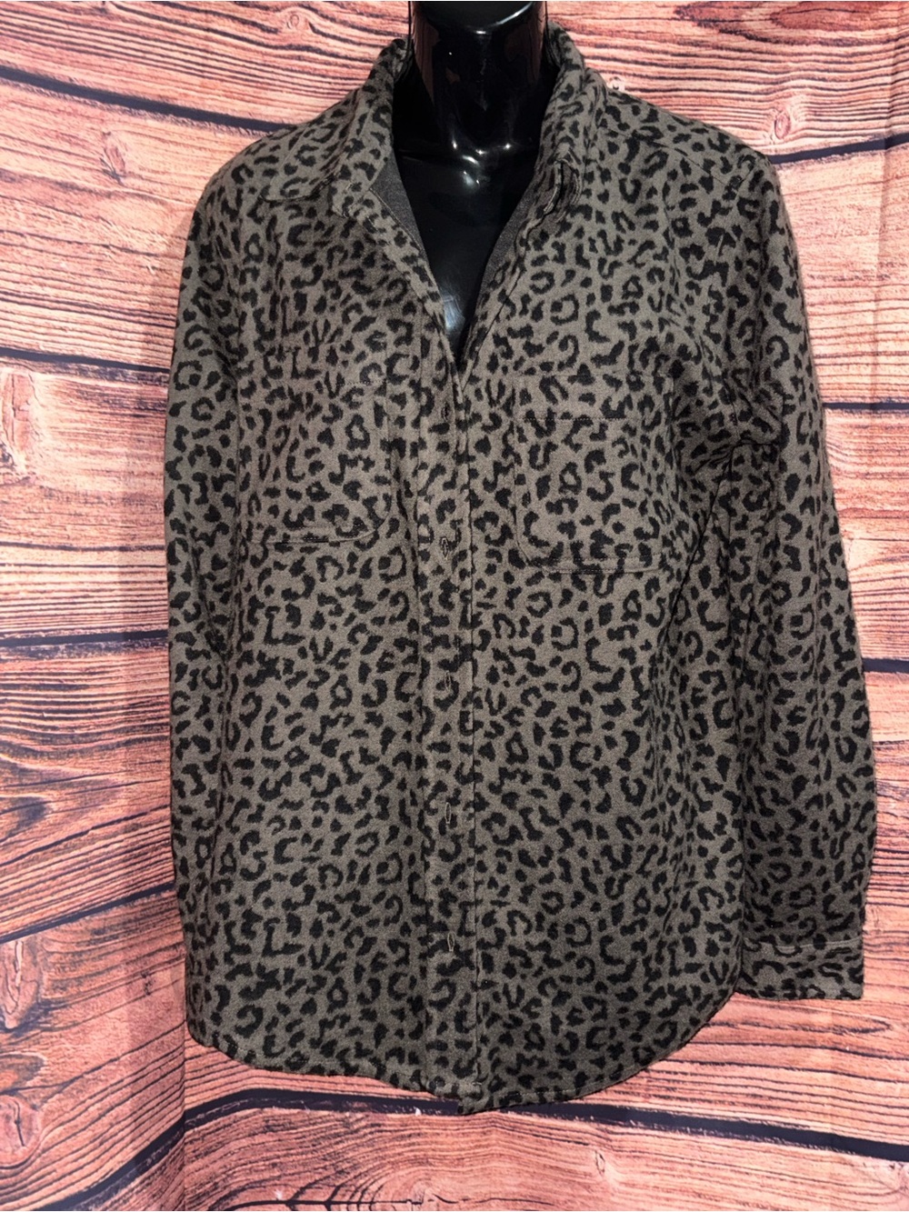 beachlunchlounge Olive Green and Black Leopard Teddy Shacket